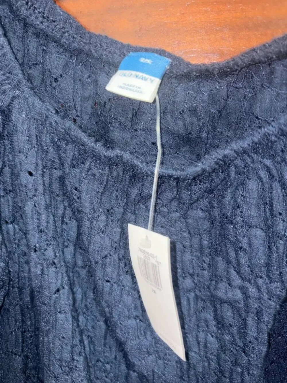 Old Navy Deep Midnight Blue Textured Puff Sleeve Scoop Neck Blouse 2X